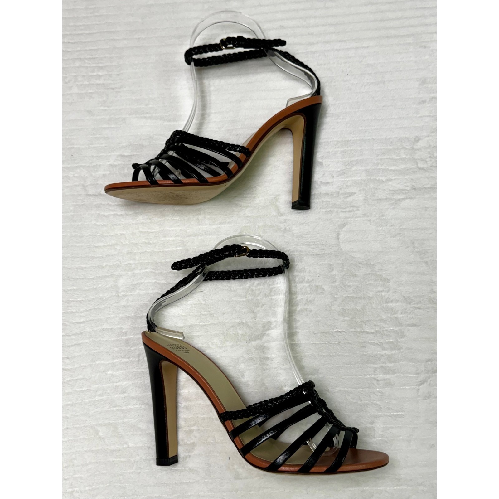 Francesco Russo Braided Ankle Strap Heeled Sandal, Black, Sz 38 — image 6 of 8